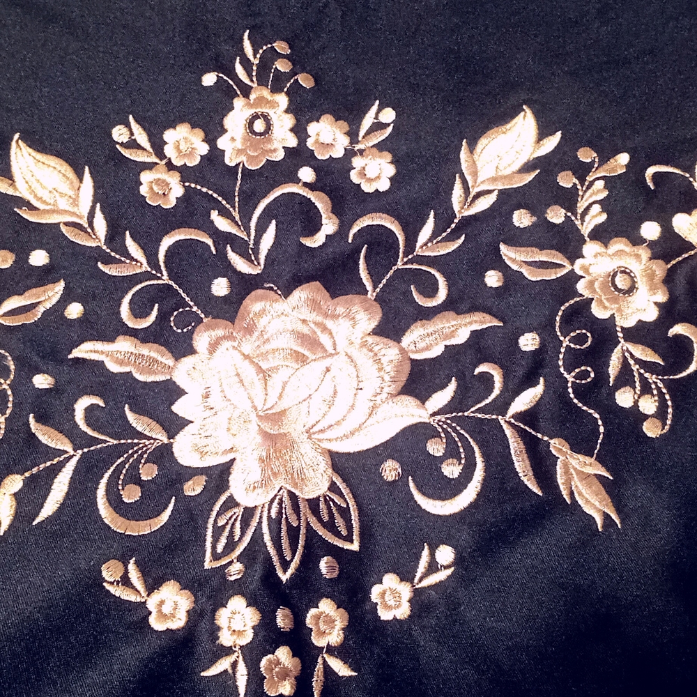 Elegant Black and Gold Floral Embroidered Fabric